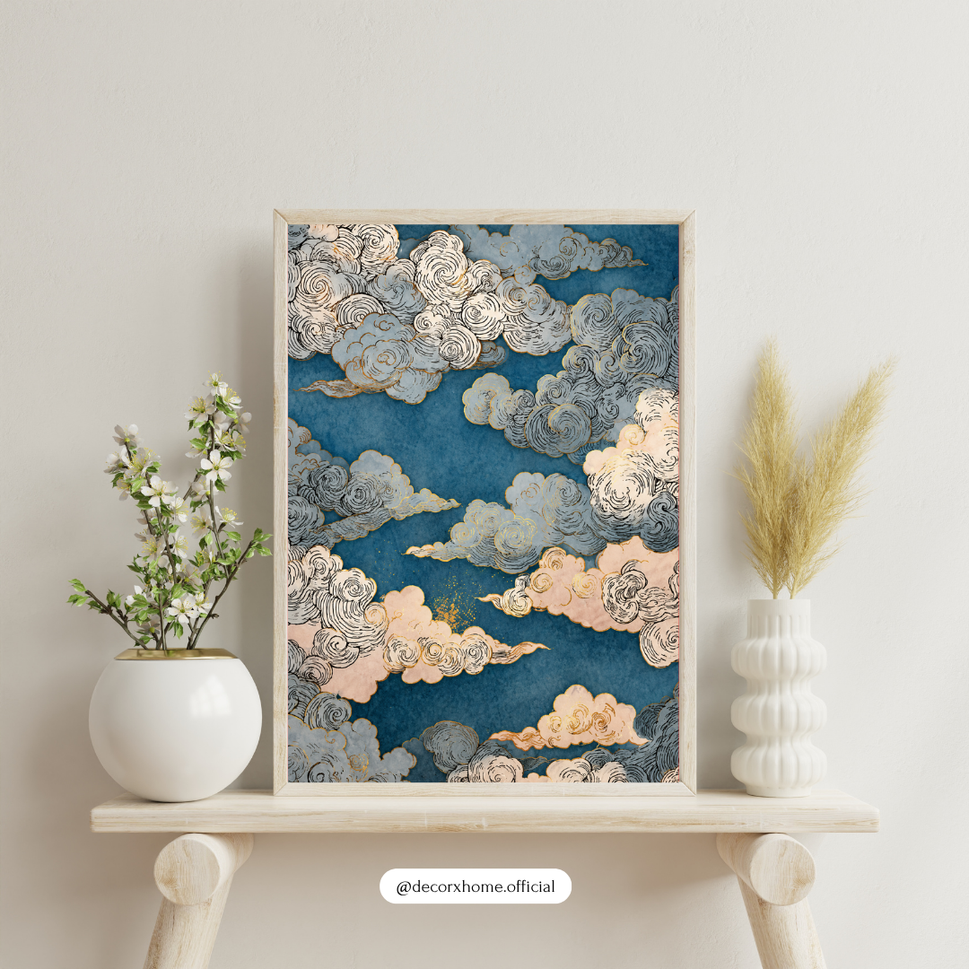 Japanese Cloud Pattern Poster | Traditional Asian Cloud Art Wall Décor | DecorexHome