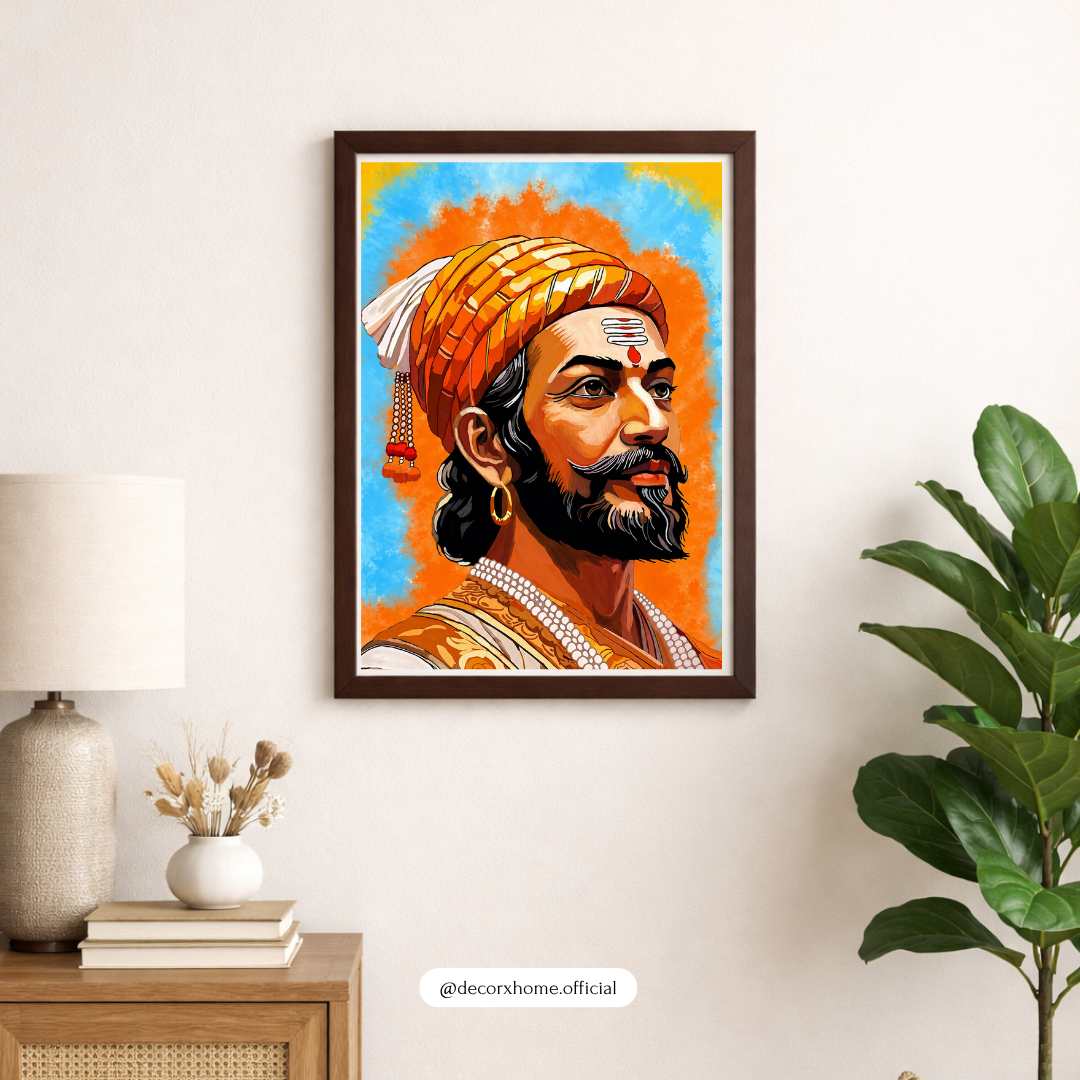 Chhatrapati Shivaji Maharaj Wall Art Poster – Maratha Warrior King Portrait | Bold Traditional Indian Artwork for Home, Office & Study | Decorxhome