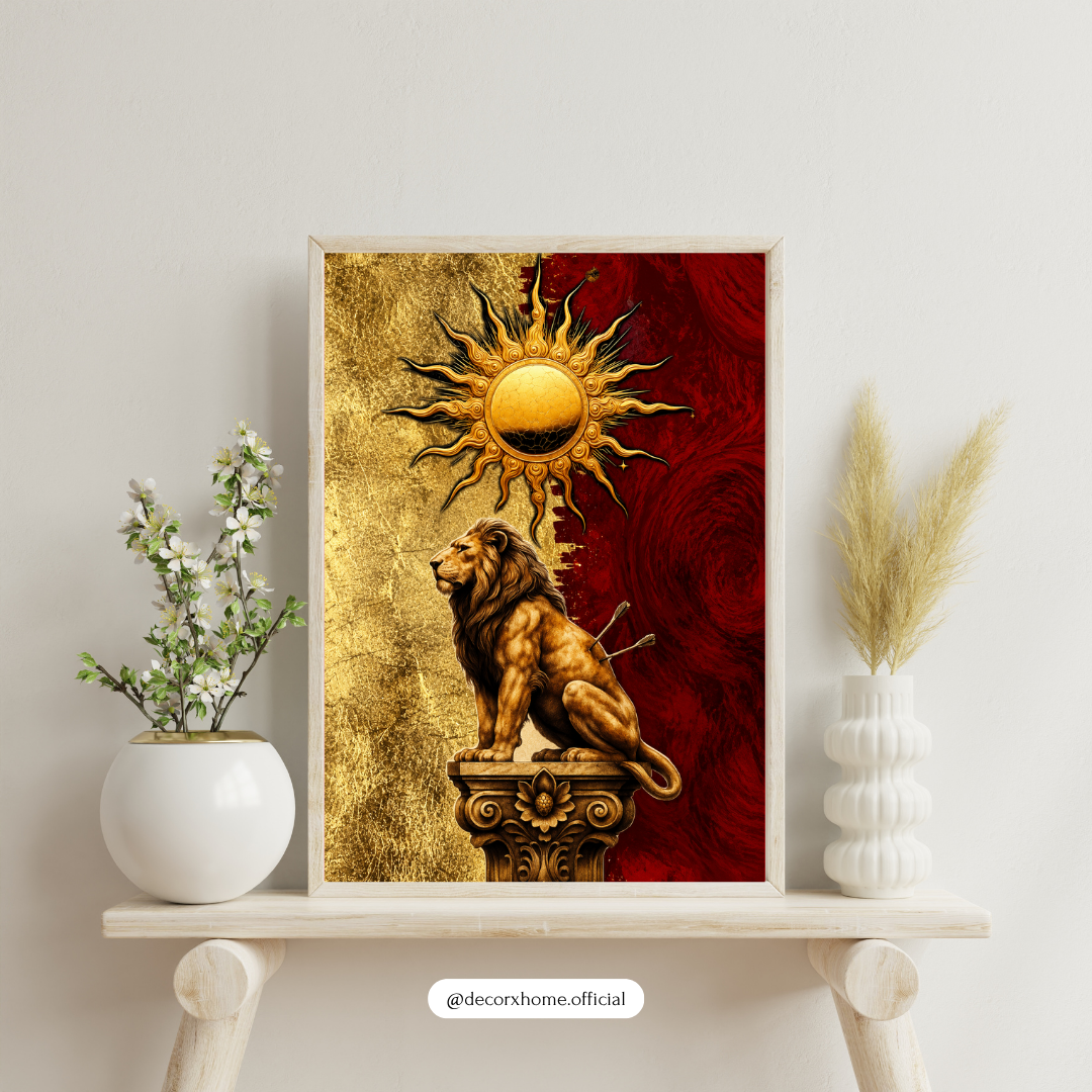 Royal Lion & Sun Wall Art – Golden Luxury Poster & Framed Art