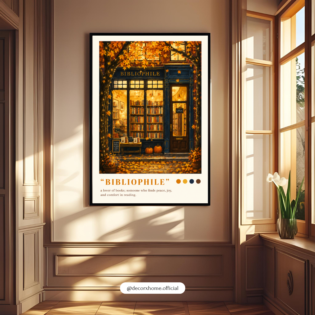 Bibliophile Bookstore Poster – Cozy Autumn Literary Wall Art
