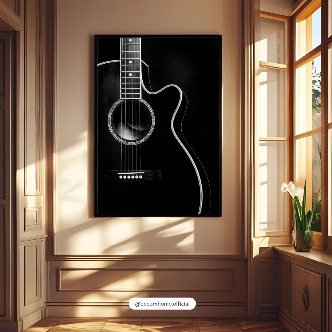 Minimal Black Guitar Wall Art Poster – Modern Music-Themed Home Décor by Decorxhome