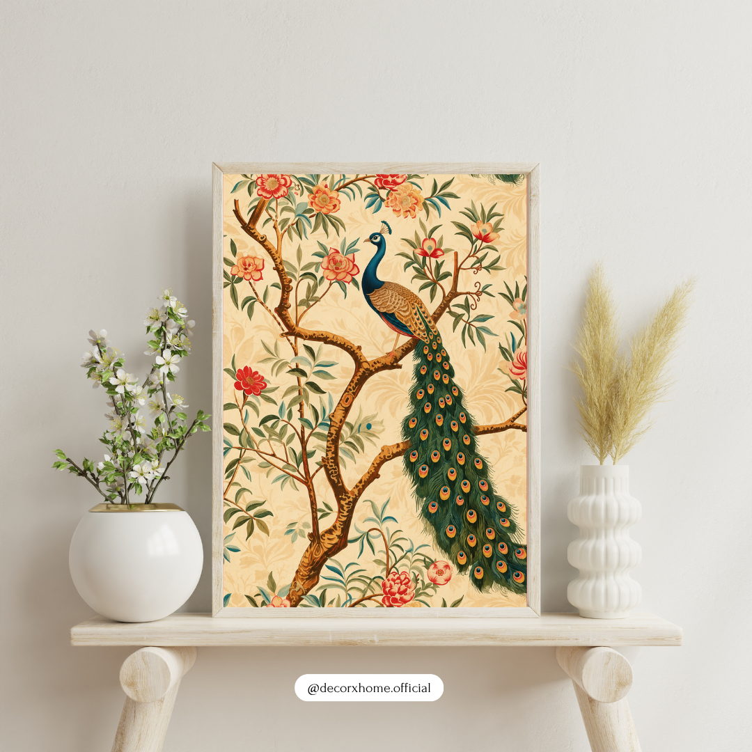 Decorxhome – Royal Peacock Floral Vintage Wall Art Poster