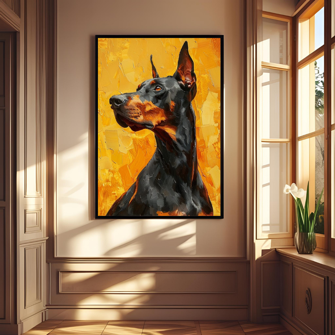 Majestic Doberman Wall Art – Framed Animal Print for Home &amp; Office Decor