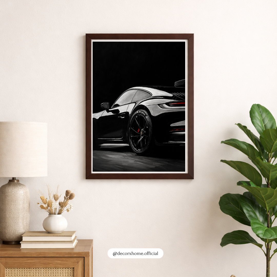 Black Supercar Wall Art Poster | Luxury Sports Car Aesthetic Print | Modern Automotive Artwork | Decorexhome