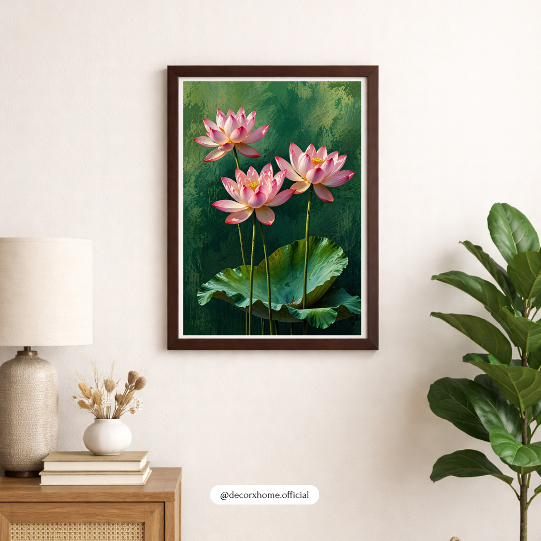 Lotus Flower Wall Art Poster – Elegant Botanical Canvas Print | Zen Aesthetic Home Decor (Framed)