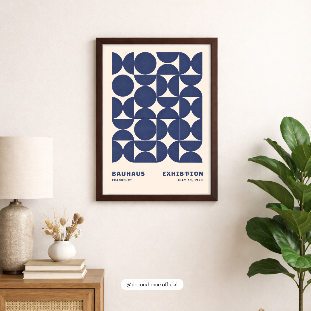 Bauhaus Geometric Exhibition Poster | Minimalist Blue Abstract Wall Art | Decorxhome