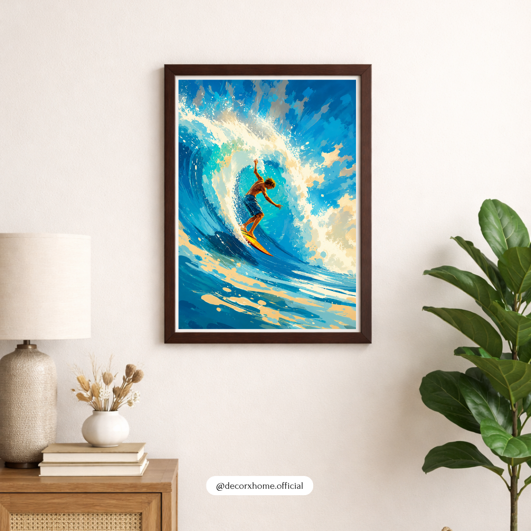 Decorexhome Surfing the Wave Wall Art Poster | Dynamic Ocean Surf Canvas Print | Coastal Adventure Home Decor