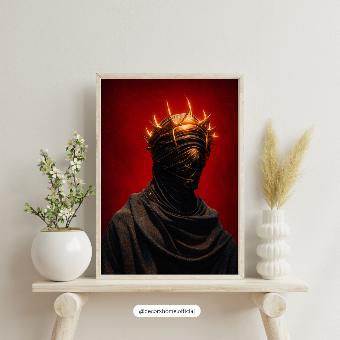 Dark Crown Abstract Warrior Wall Art – Black & Gold Gothic Poster