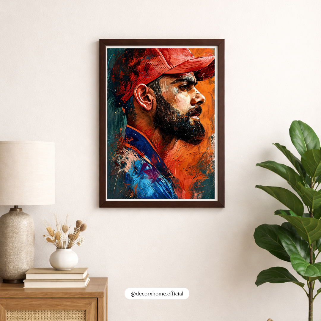 Virat Kohli Abstract Portrait Wall Art with Frame – Modern Cricket Legend Poster for Bedroom & Gaming Room