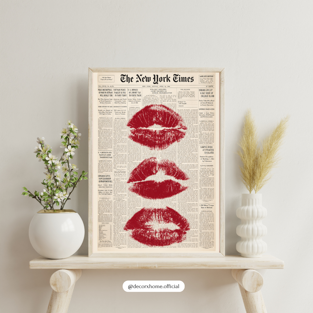 Newspaper Lips Pop Art Wall Art – Bold Red Lips Vintage Poster
