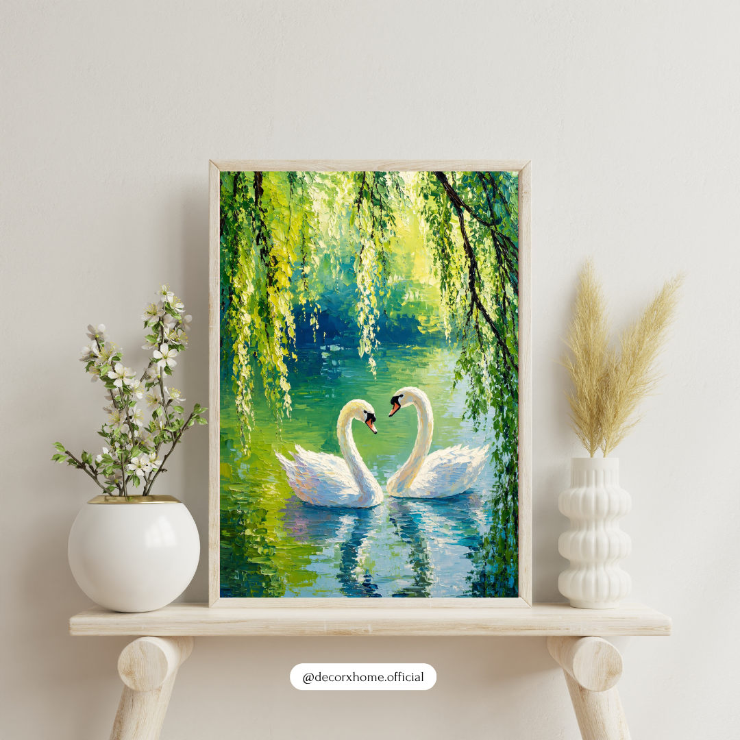 Decorxhome – Romantic Swan Lake Nature Wall Art Poster