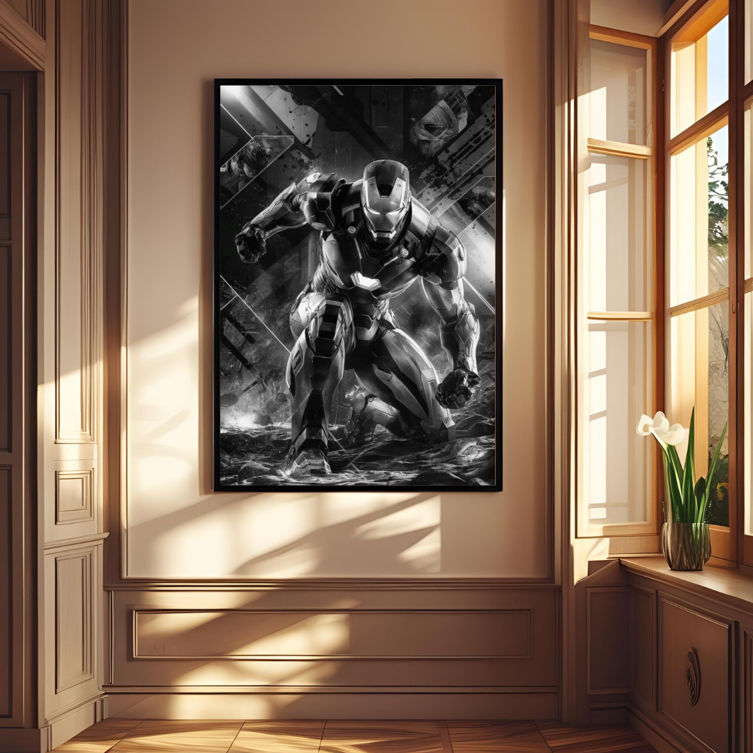 🤖 Iron Man Wall Poster 🖼️ | Black & White Superhero Art ⚡