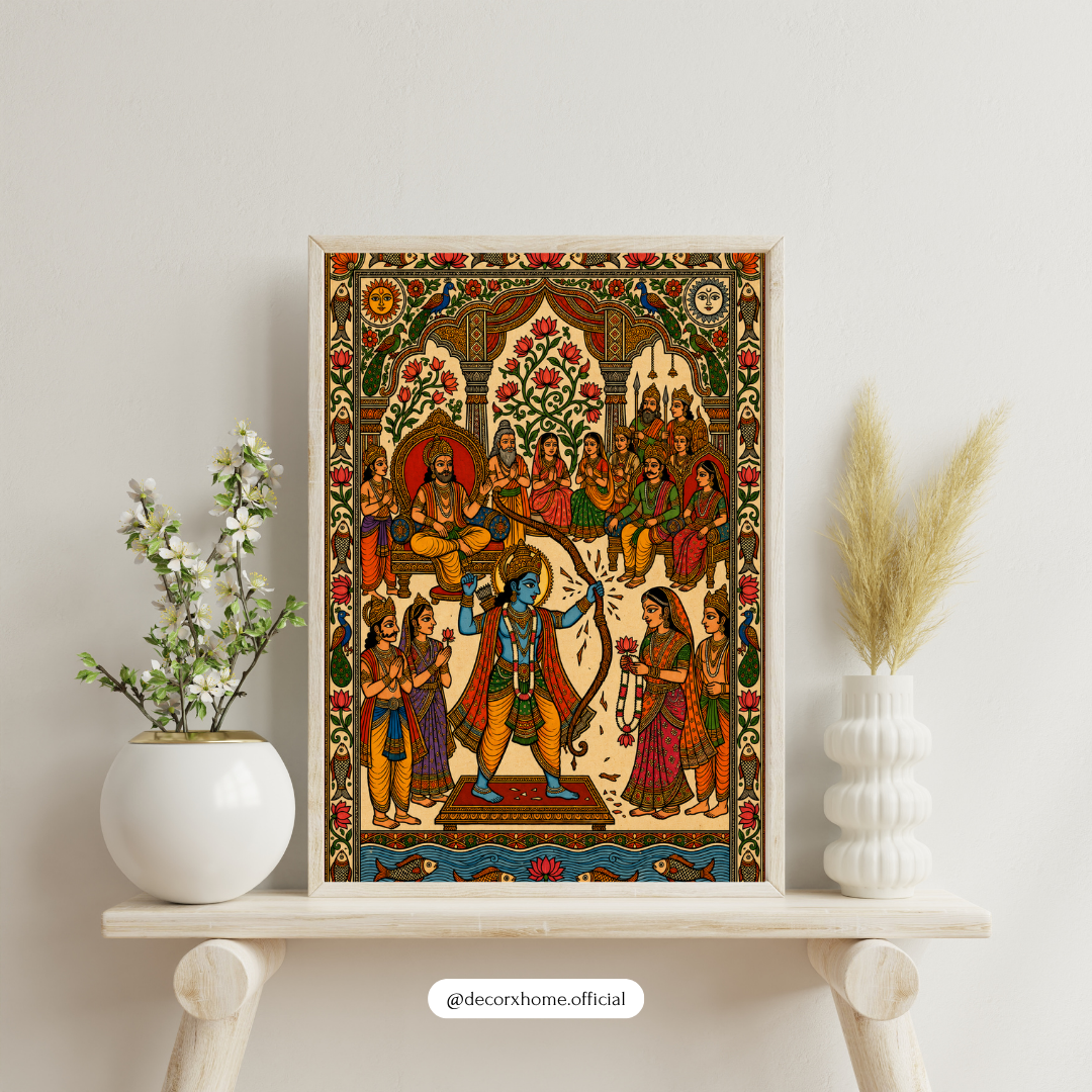 Lord Krishna & Radha Traditional Folk Art Poster | Indian Mythology & Spiritual Wall Art
