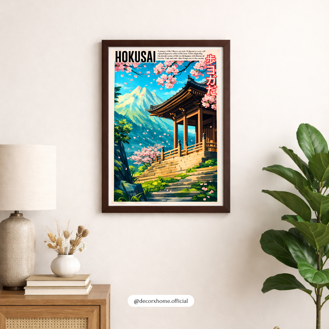HOKUSA Japanese Temple & Mount Fuji Poster – Cherry Blossom Landscape Wall Art | Decorxhome