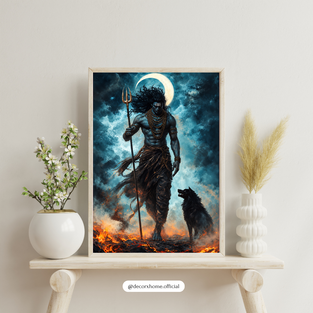 Lord Shiva with Trishul & Nandi – Powerful Mahadev Spiritual Wall Art | Decorxhome