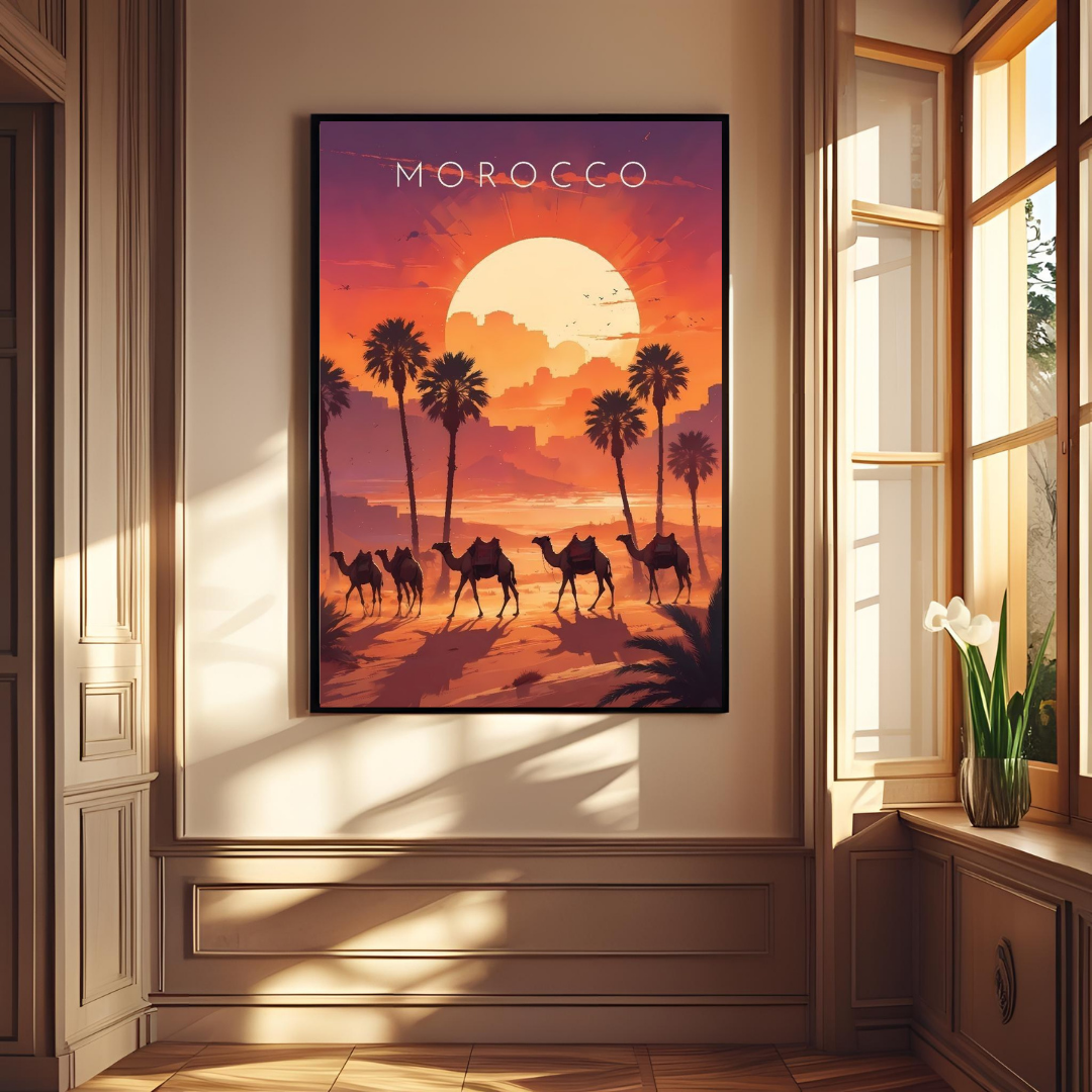 🐪 Morocco Desert Sunset – Framed Travel Wall Art Print 🖼️