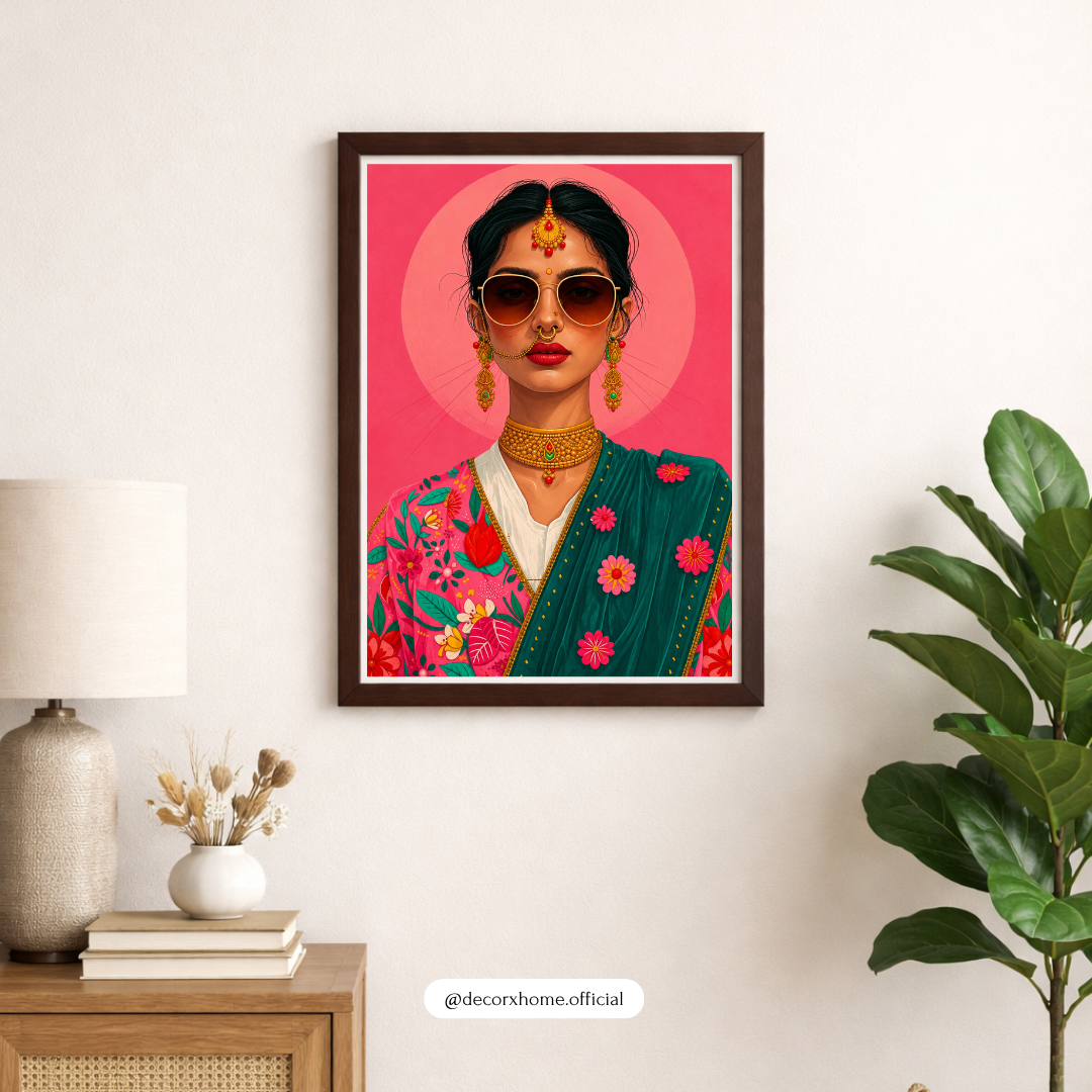 Modern Indian Fashion Portrait Wall Art Poster | Vibrant Contemporary Pop Art Decor