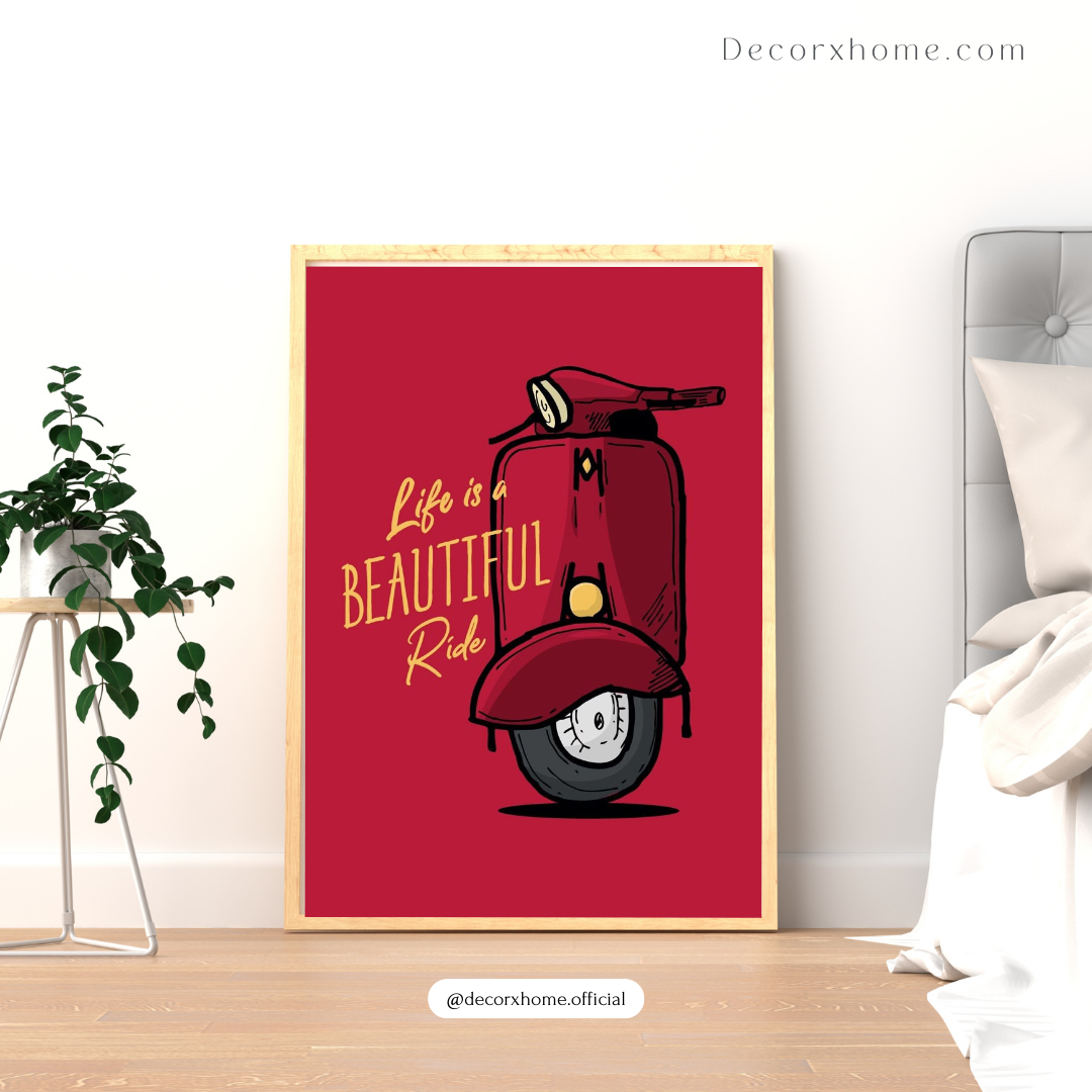 Life Is a Beautiful Ride – Retro Scooter Art Wall Poster