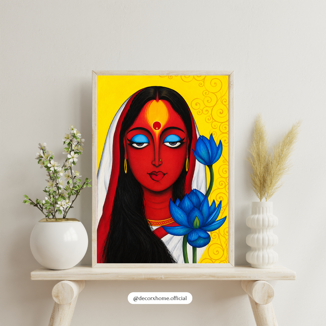 Decorexhome Divine Kali Maa Poster | Blue Lotus & Goddess Kali Wall Art