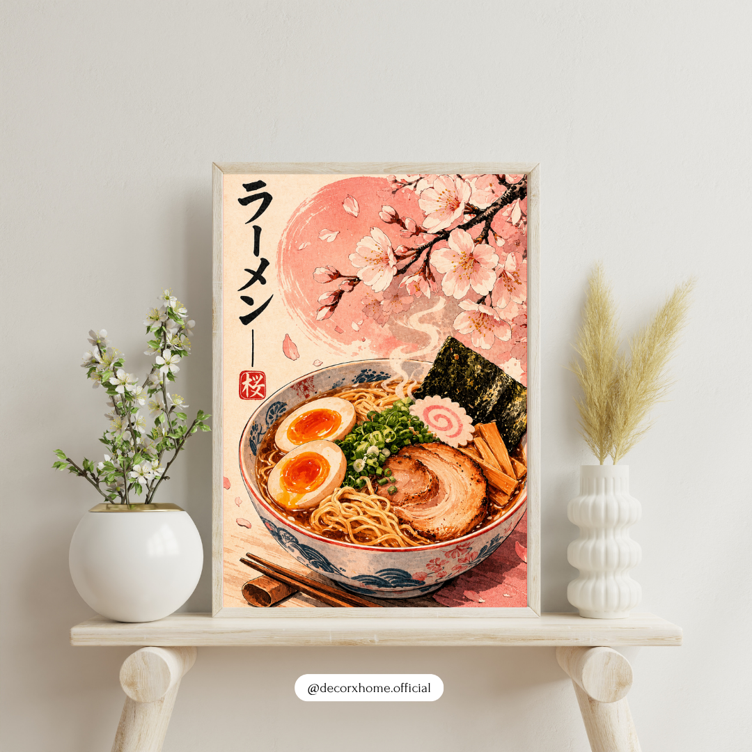 Japanese Ramen & Cherry Blossom Aesthetic Wall Art