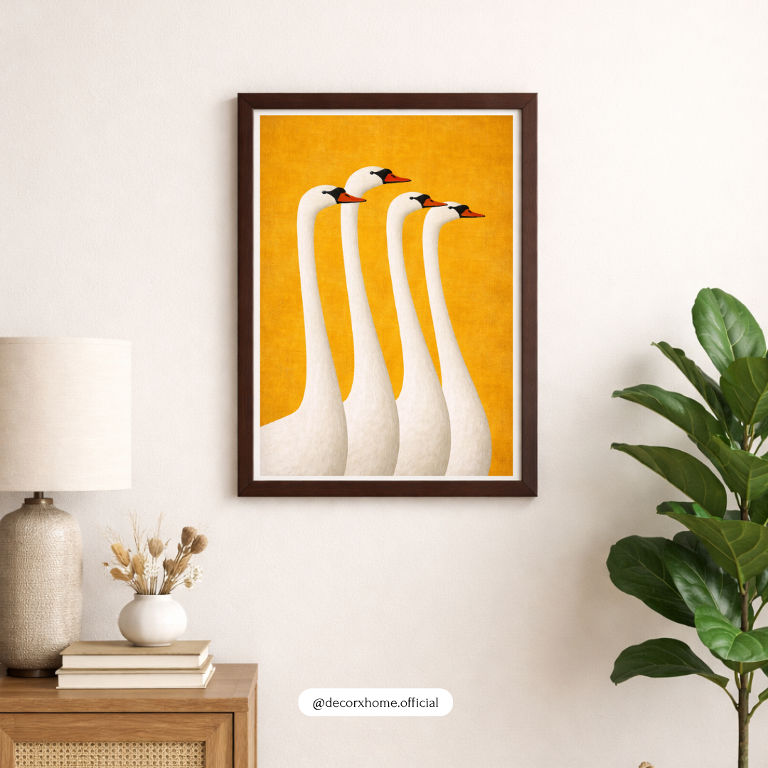 Golden Swan Minimal Wall Art | Elegant Bird Illustration Poster | Modern Japandi Decor | Decorxhome