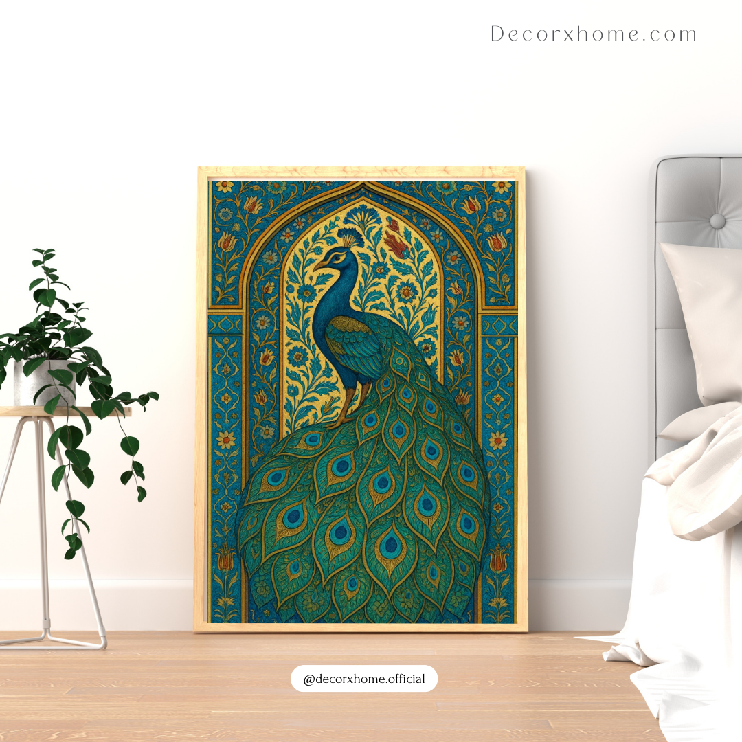 Royal Peacock Archway Poster – Traditional Indian Art Wall Decor