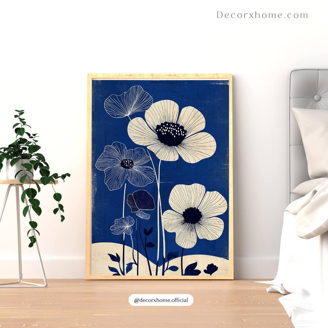 Blue Botanical Bloom Poster – Elegant Minimal Floral Wall Art