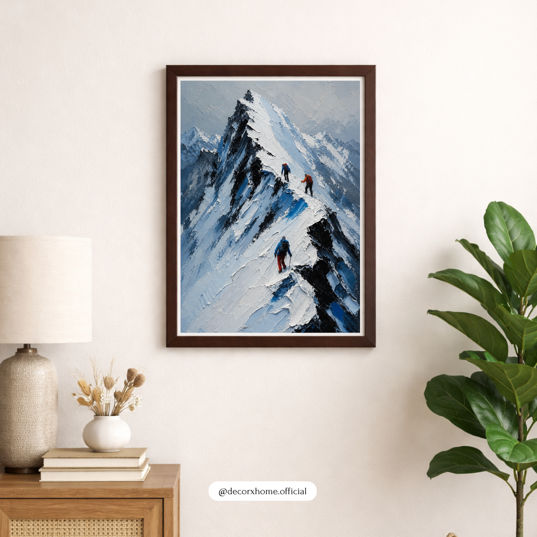 Decorexhome Summit Ascent Wall Art Poster | Snow Mountain Climbing Canvas Print | Adventure Landscape Home Decor