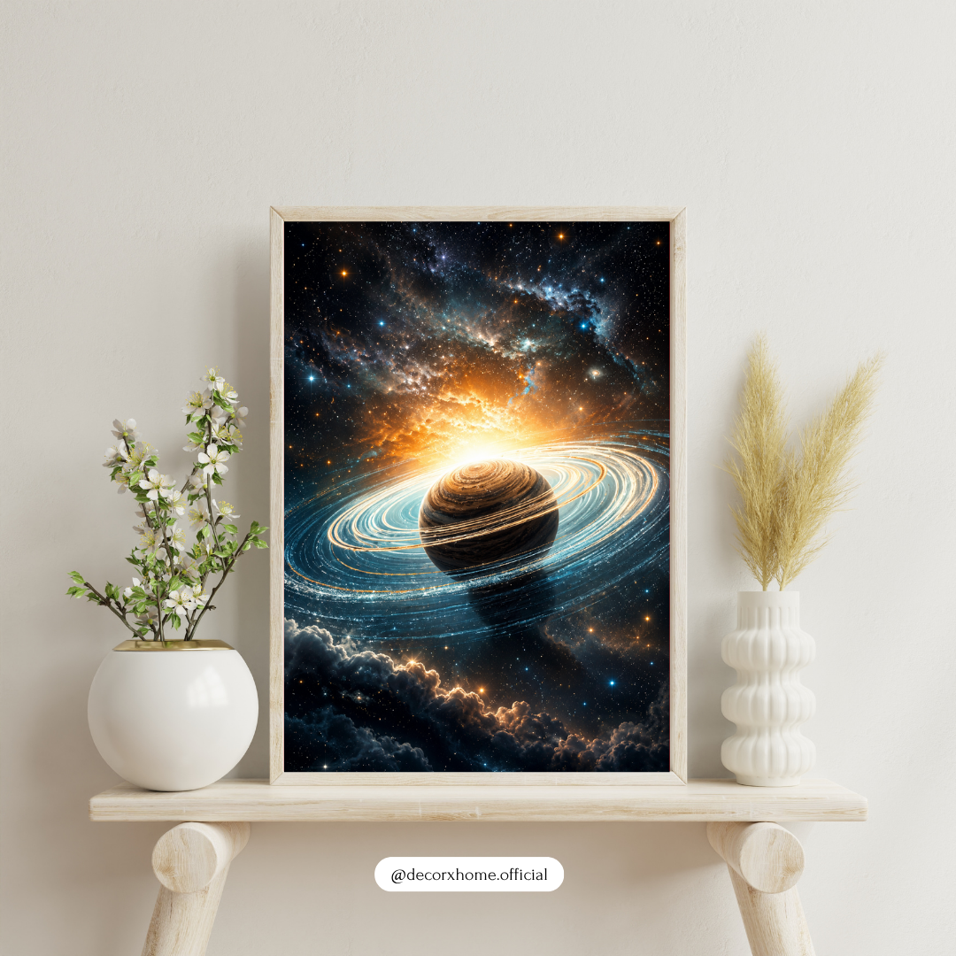 Cosmic Ringed Planet Space Wall Art Poster | Galaxy & Saturn Inspired Celestial Print | Decorexhome