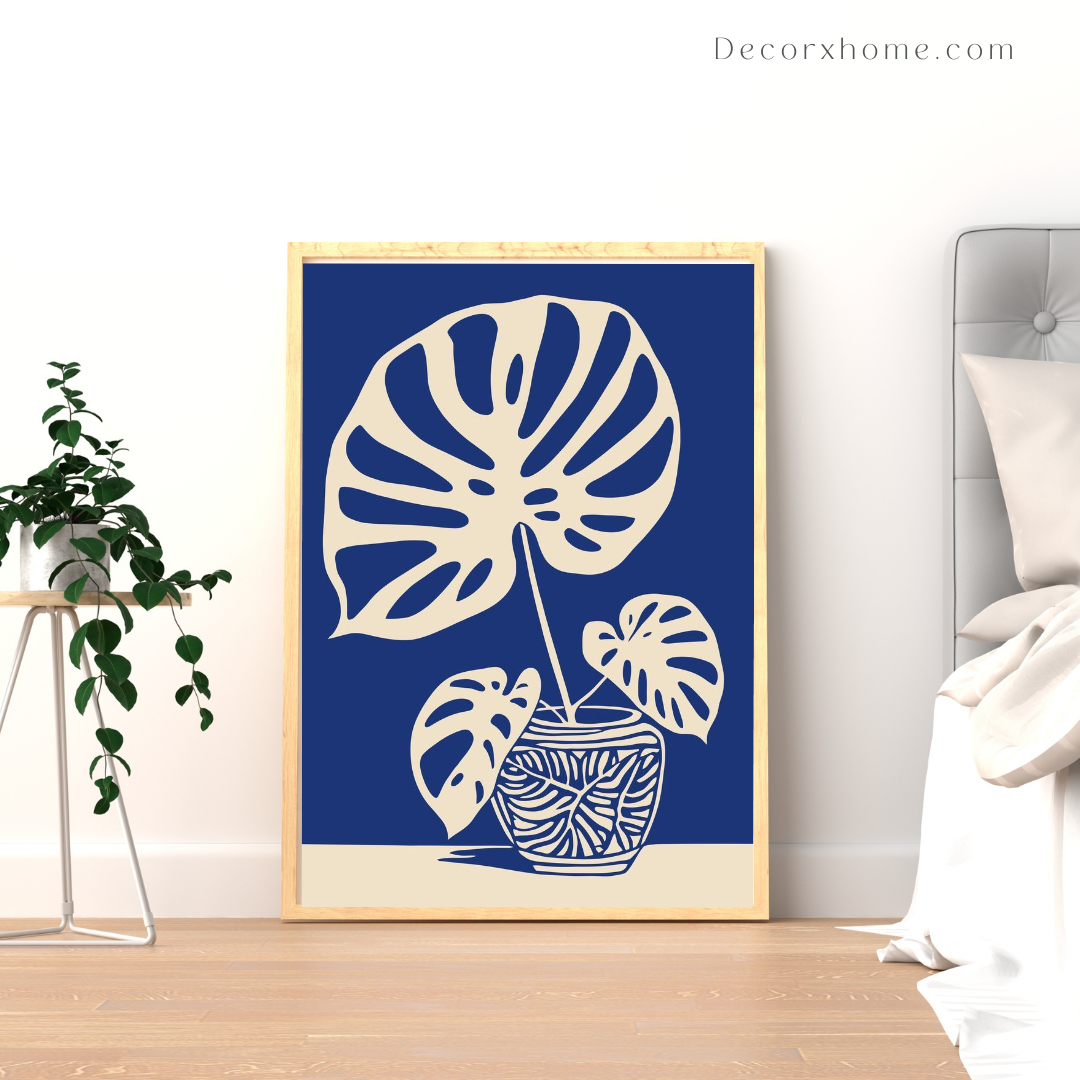 Blue Monstera Bloom – Modern Botanical Art Wall Poster