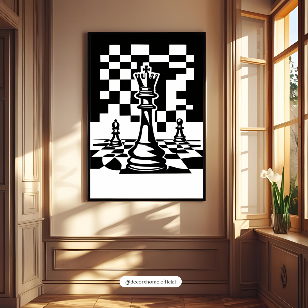 King Chess Wall Art Poster – Modern Black & White Statement Décor by Decorxhome