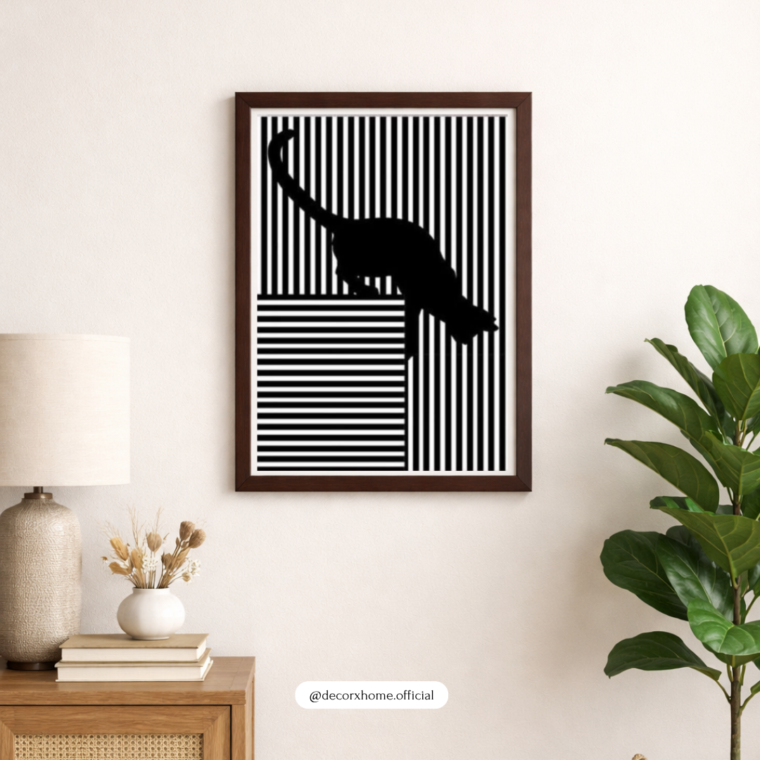 Abstract Cat Optical Illusion Wall Art | Black & White Minimalist Poster | Decorxhome