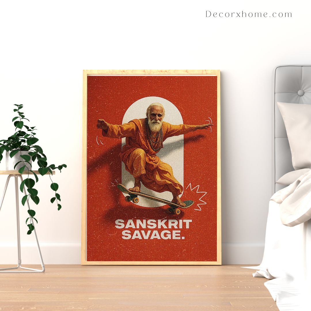 Sanskrit Savage – Epic Skate Monk Retro Wall Poster
