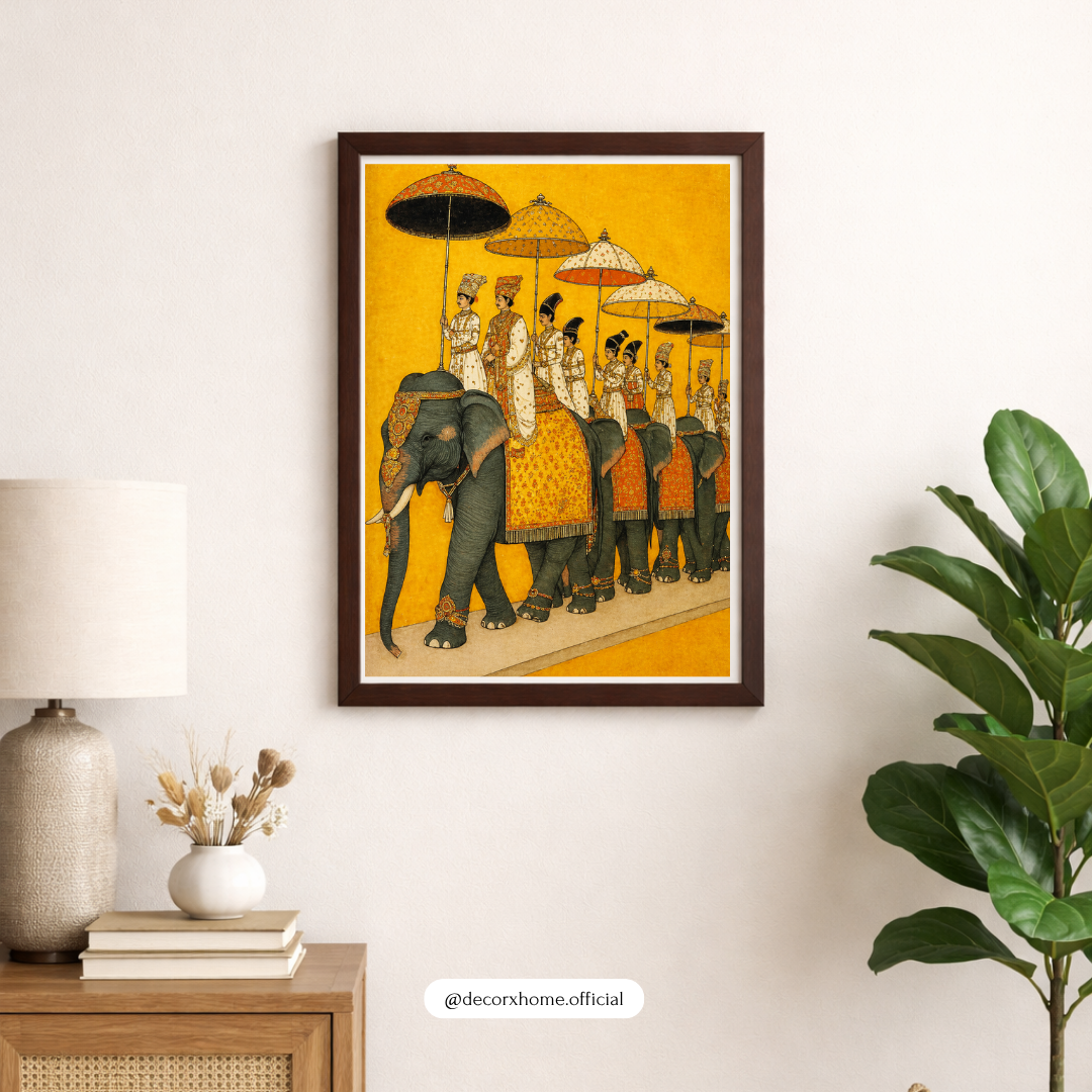 Royal Elephant Procession – Traditional Indian Heritage Wall Art Poster | DecorxHome