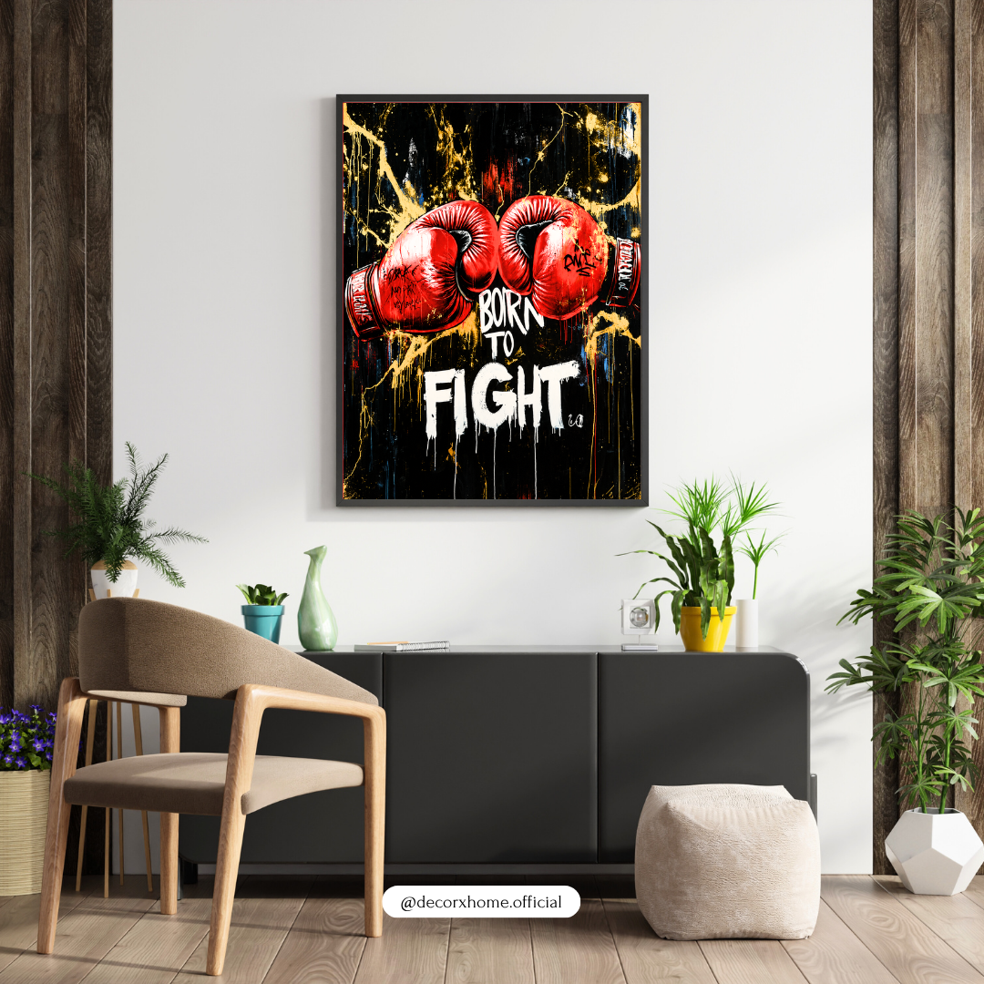 Born to Fight Boxing Gloves Poster | Motivational Sports Wall Art by DecorxHome