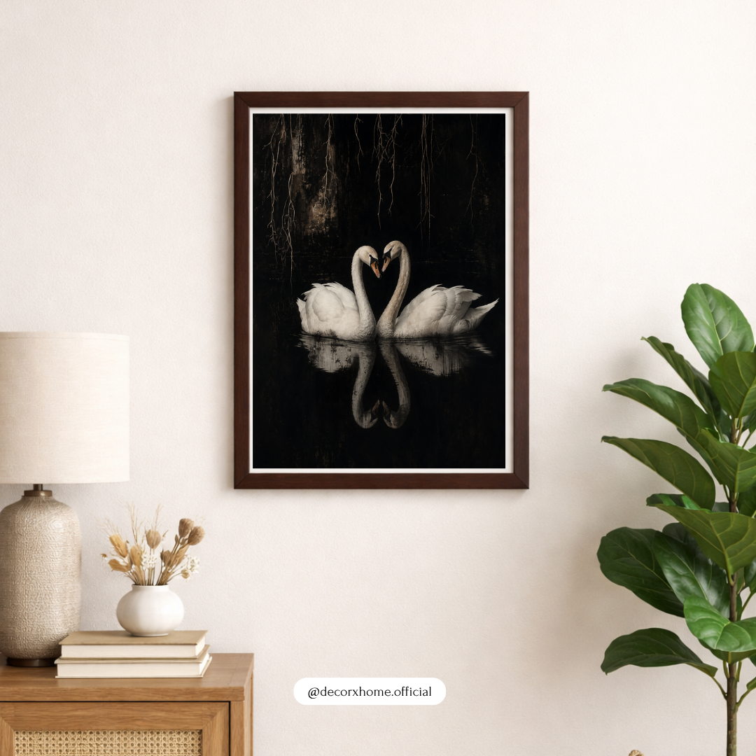 Eternal Swans – Romantic Dark Aesthetic Wall Art Poster | DecorxHome