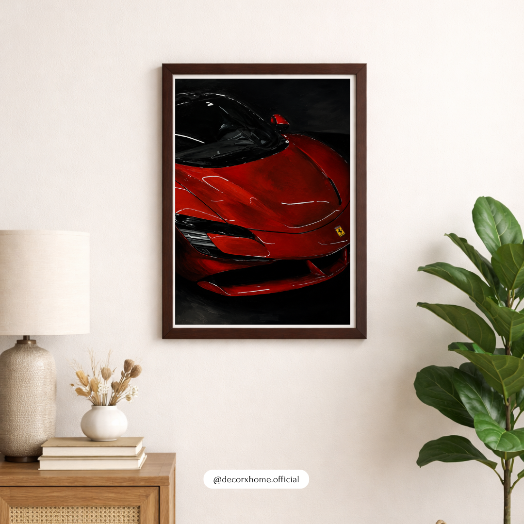 Red Supercar Wall Art Poster | Luxury Sports Car Aesthetic Print | Modern Automotive Artwork | Decorexhome