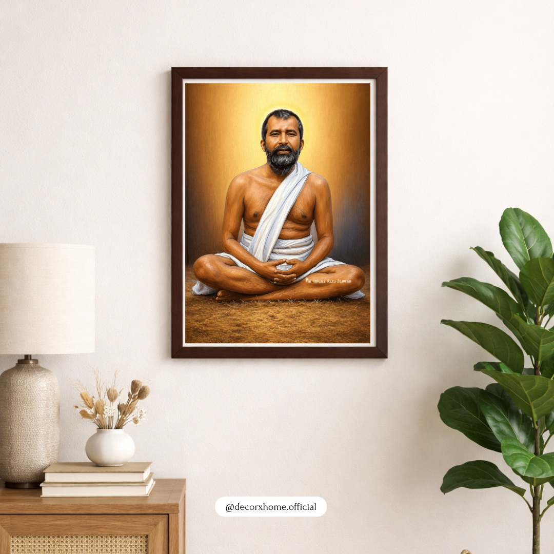Sri Ramakrishna Paramahamsa Spiritual Wall Art with Frame – Meditation Portrait for Home & Temple Decor