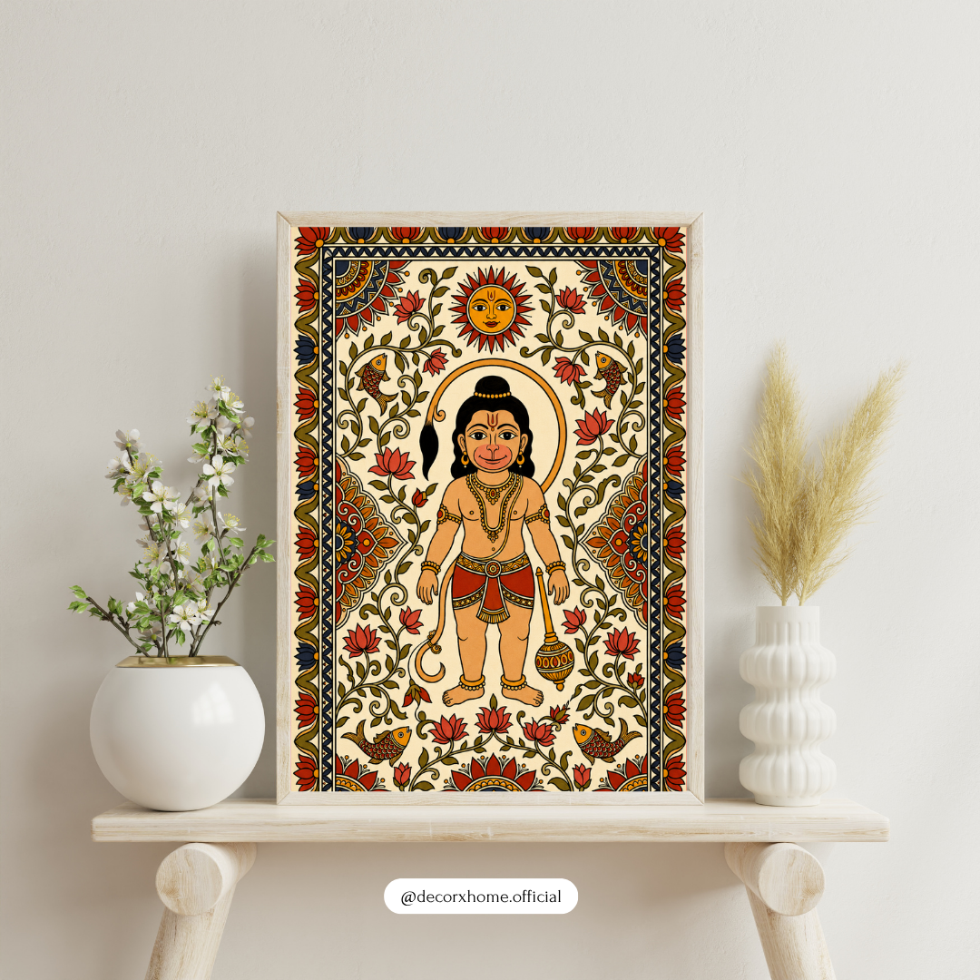 Lord Hanuman Traditional Folk Art Poster | Hanuman Ji Spiritual & Devotional Wall Art