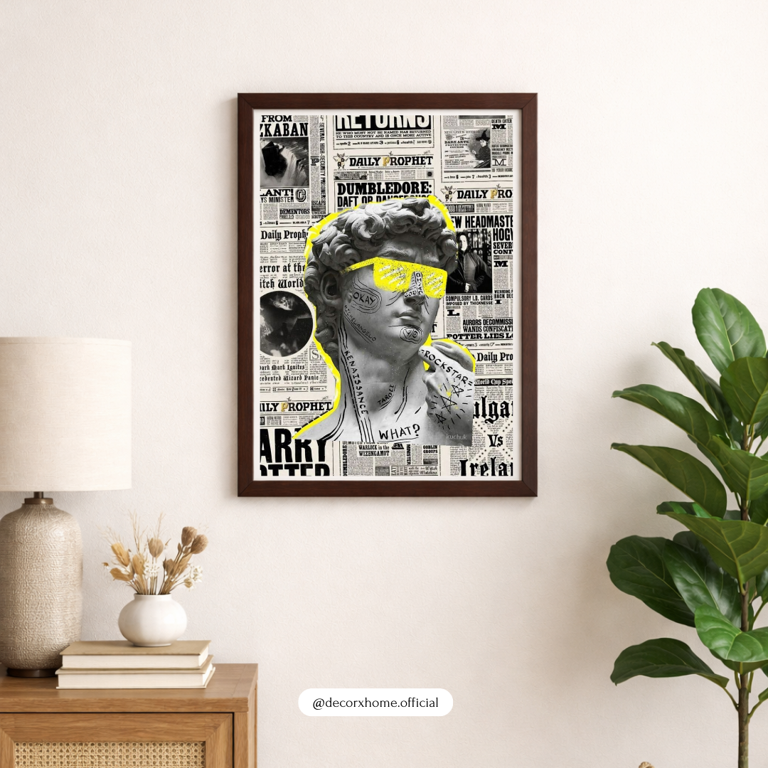 Neon Pop David Collage Wall Art Poster – Modern Newspaper Aesthetic by Decorxhome