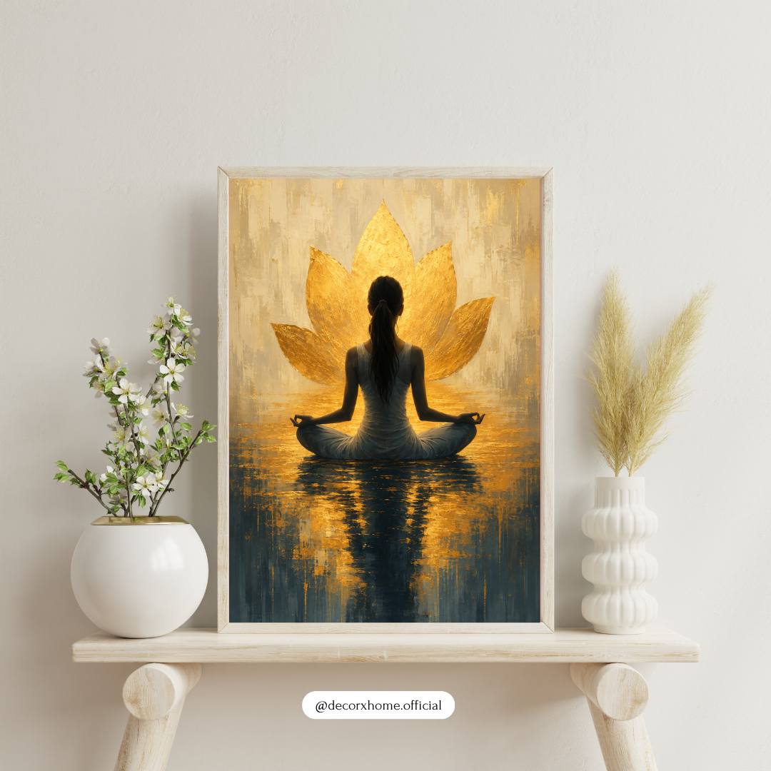 Decorxhome – Golden Lotus Serenity Meditation Wall Art Poster