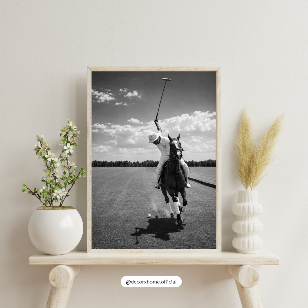 Black & White Polo Player Poster – Classic Equestrian Sports Wall Art | Decorexhome