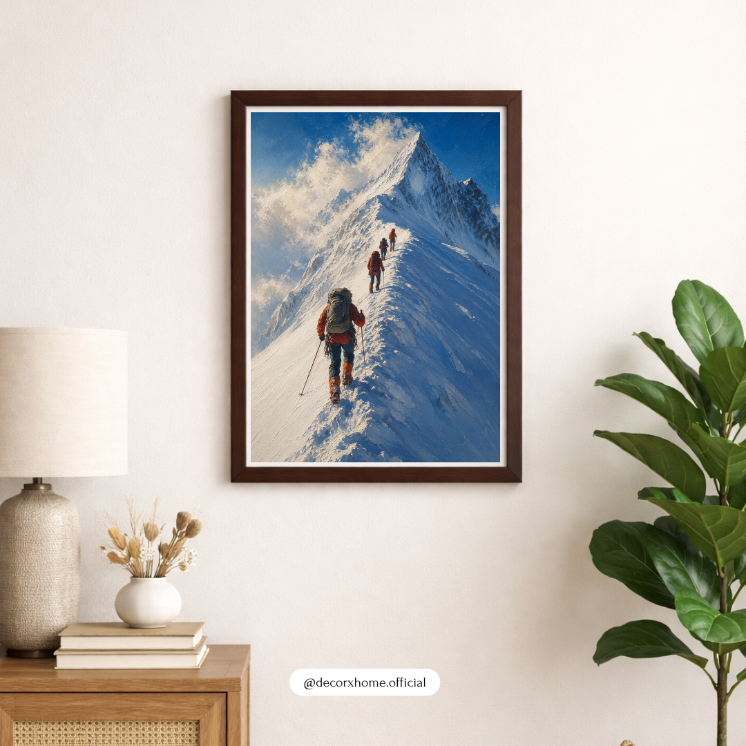 Decorexhome Summit Ridge Expedition Wall Art Poster | Snow Mountain Adventure Canvas Print | Alpine Climbing Home Decor