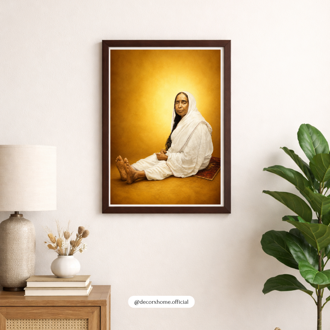 Spiritual Serenity Wall Art – Holy Mother Portrait in Golden Aura | Peaceful Meditation Decor for Living Room & Temple Space | Decorxhome