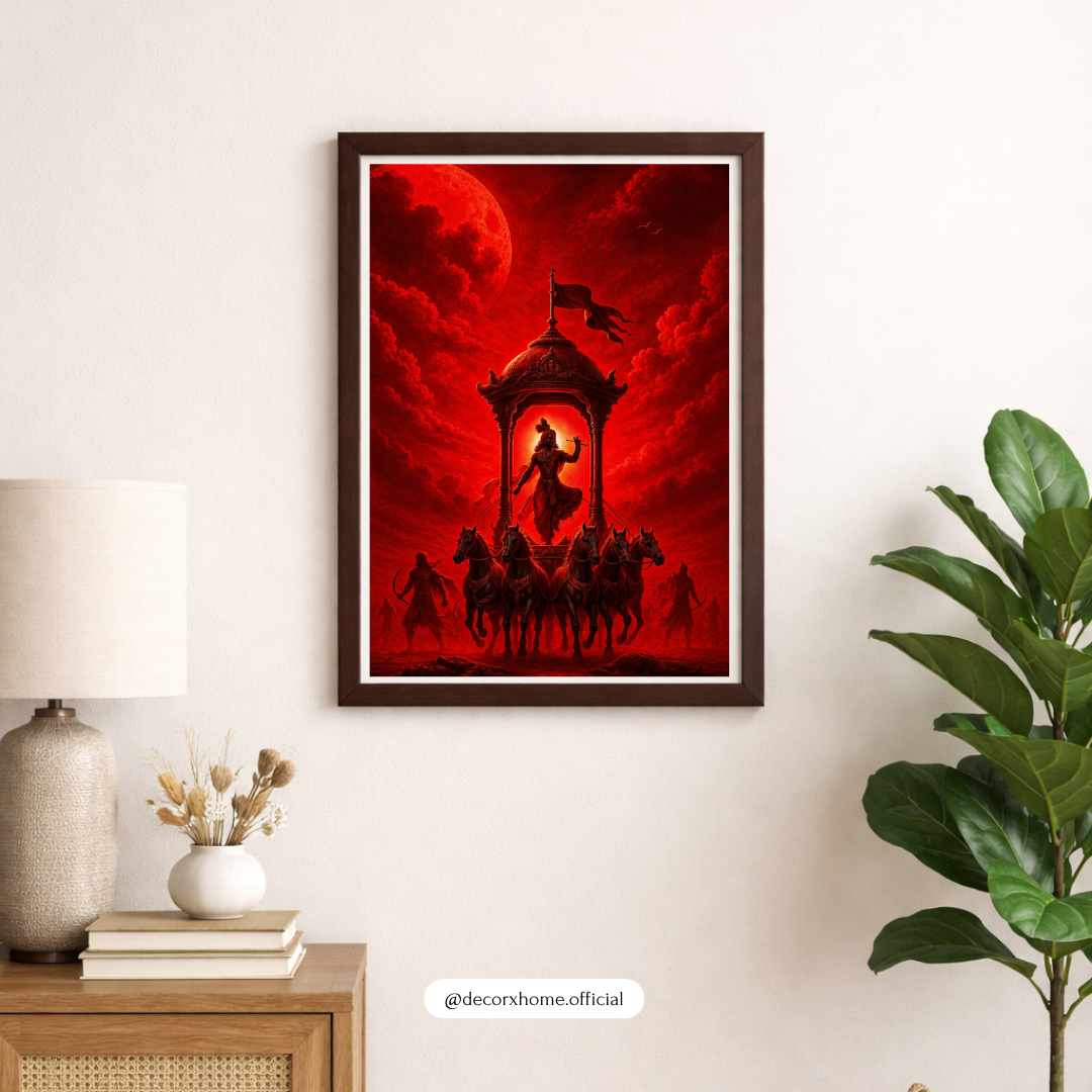 Little Warrior Krishna Chariot Poster – Mythological Kids Room Wall Art | Decorxhome