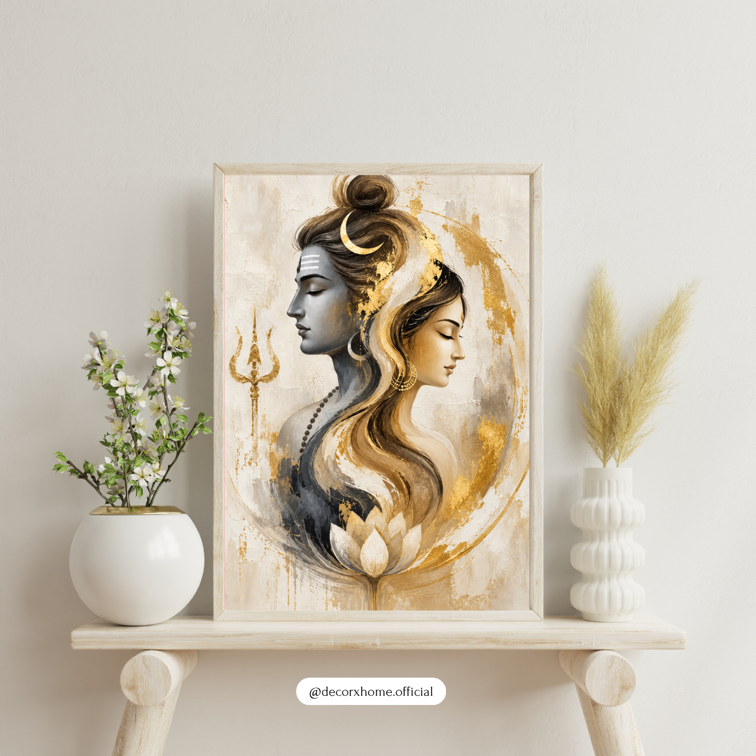 Shiva Parvati Wall Art Poster | Ardhanarishvara Inspired Divine Couple Artwork | Mahadev & Parvati Spiritual Wall Decor | Decorexhom