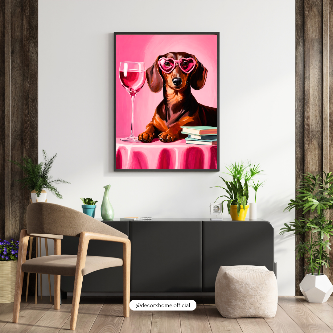 Chic Dachshund Wall Poster | Playful Pink Dog Art by DecorxHome