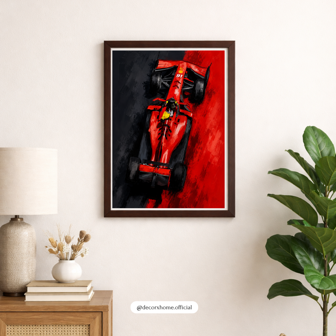 Red Formula Racing Car Wall Art Poster | Modern Motorsport Artwork | Luxury Racing Print | Decorexhome