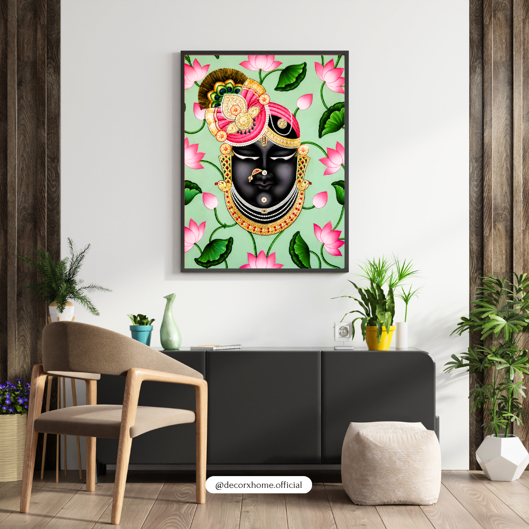 Shreenathji Lotus Floral Poster | Spiritual Krishna Wall Art by DecorxHome
