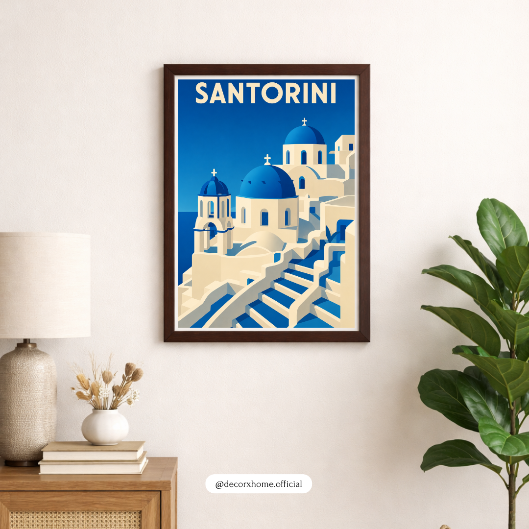 Santorini Greece Travel Poster | Minimalist Mediterranean Wall Art by DecorxHome